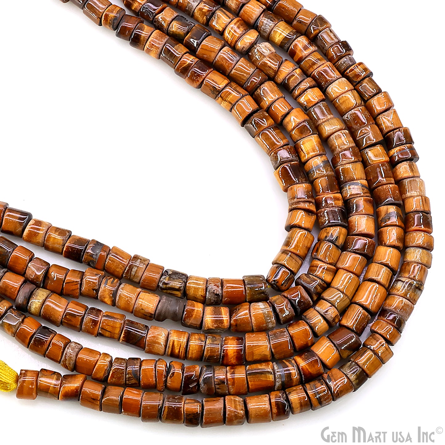 Tiger Eye Smooth Tyre Drilled Beads 5-6mm Waist Beads, Rondelle Bead Strand 14 Inch