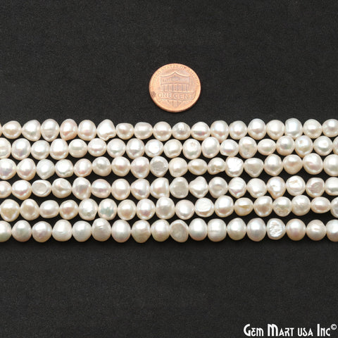 Freshwater Pearl Rough Beads, 16 Inch Gemstone Strands, Drilled Strung Briolette Beads, Free Form, 6x4mm
