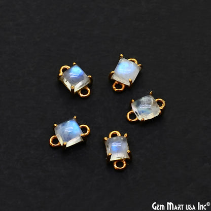 Rainbow Moonstone Cabochon Square Prong Gold Plated Bail Connector