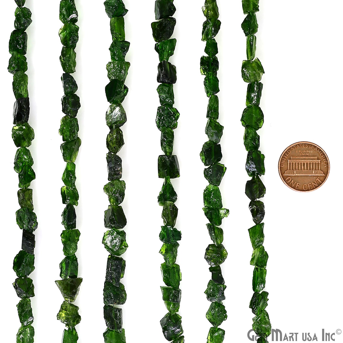 Chrome Diopside Rough Beads, 9 Inch Gemstone Strands, Drilled Strung Briolette Beads, Free Form, 7x5mm