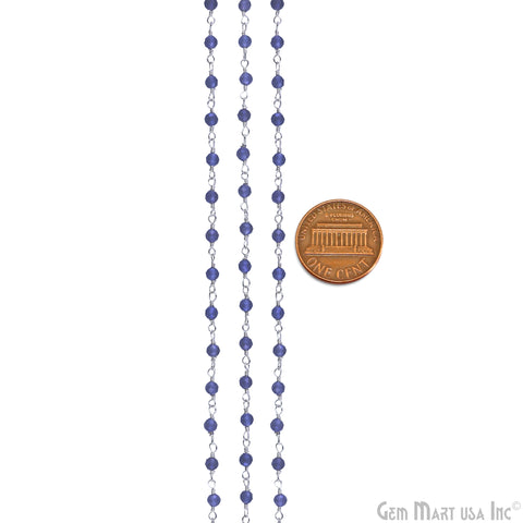 Tanzanite 3-3.5mm Silver Plated Beaded Wire Wrapped Rosary Chain