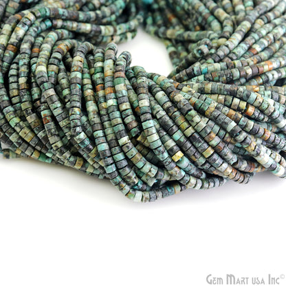 African Turquoise Rondelle Beads, 13 Inch Gemstone Strands, Drilled Strung Nugget Beads, Faceted Round, 4mm