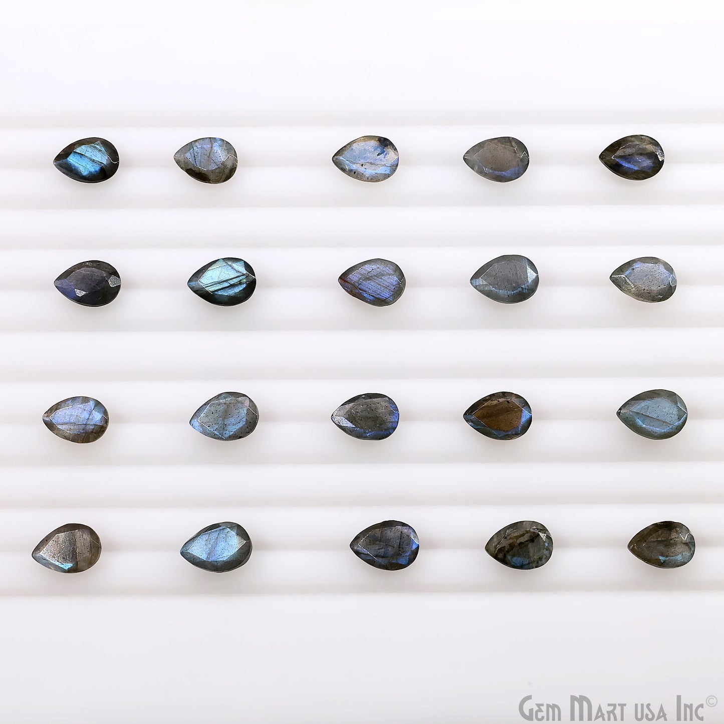 Labradorite Wholesale Gemstones, 100% Natural Semi-Precious Gems, Blue Flash Faceted Loose Gems, 7x10mm, Pears, 4PC Lot