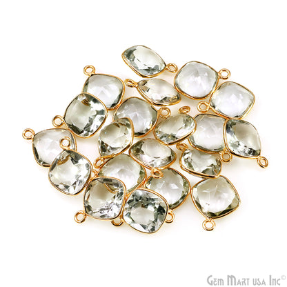 Green Amethyst 10mm Cushion Brilliant Cut Gold Plated Bezel Single Bail Connector