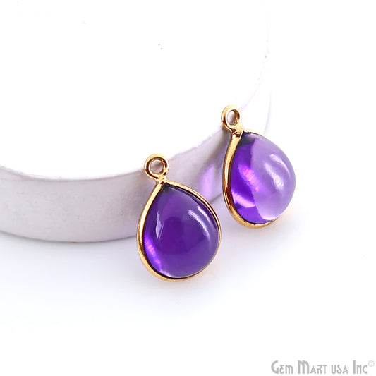 Amethyst Cabochon Pears 10x12mm Single Bail Gold Plated Twisted Design Bezel Connector