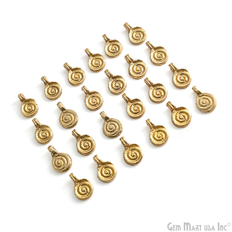 Brass Round Spiral Antique Pendant Charm, Gold Plated Tribal Boho Charms, Celtic Jewelry Necklace, Earring, Talisman & Amulets