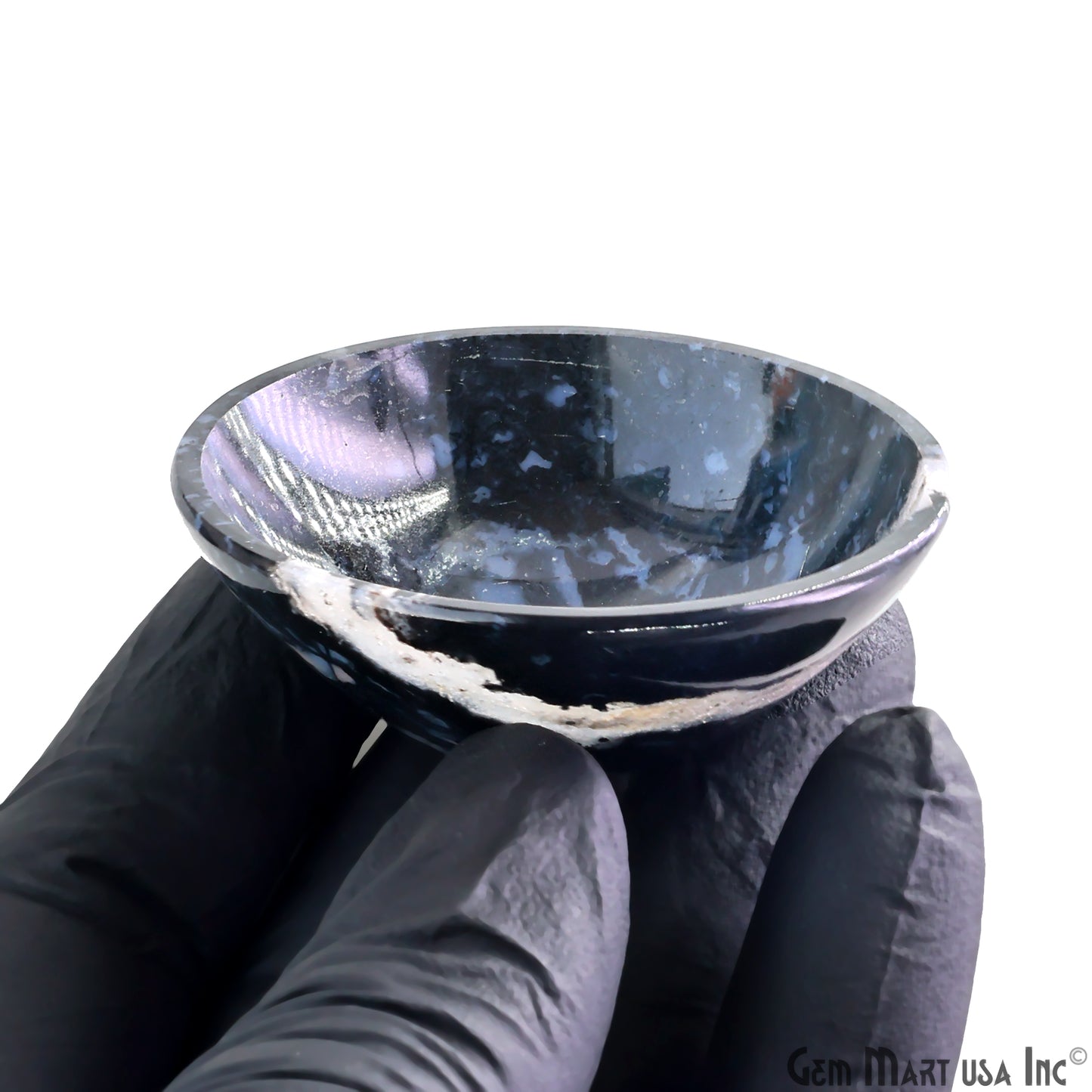 Natural Black Chalcedony Mini Carved Gemstone Bowl Cup 2 inch