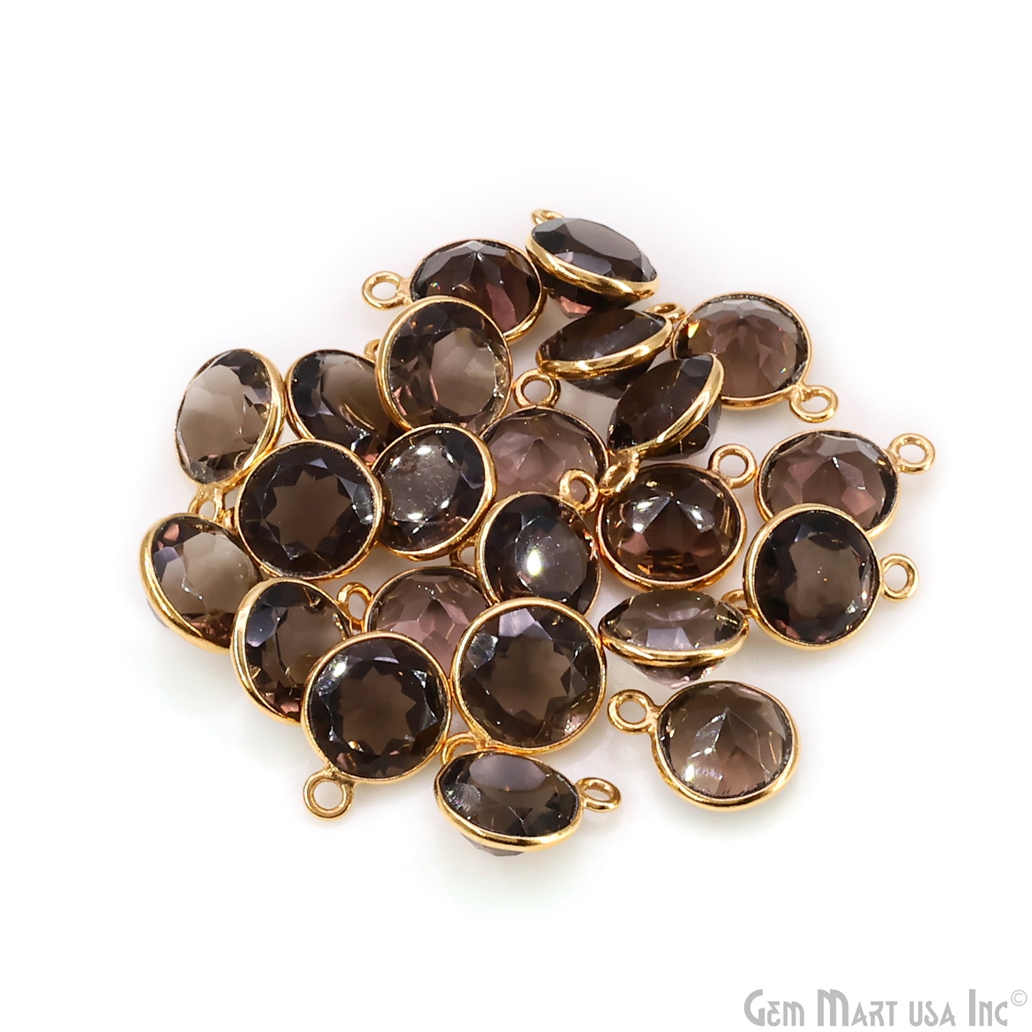 Round 9mm Brilliant Cut Gold Plated Bezel Single Bail Gemstone Connector