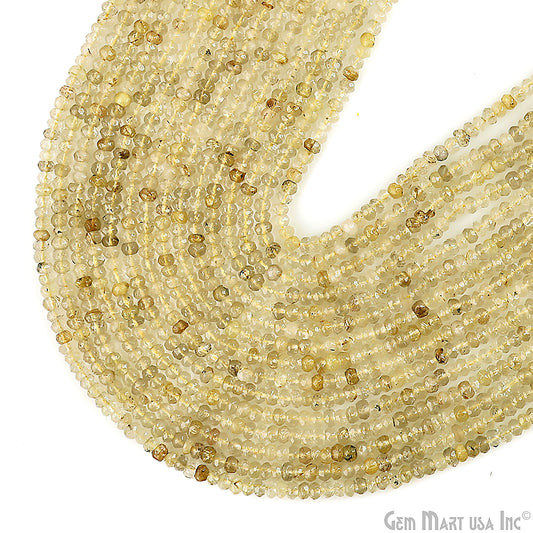 Golden Rutile Rondelle Beads, 12.5 Inch Gemstone Strands, Drilled Strung Nugget Beads, Faceted Round, 3-4mm