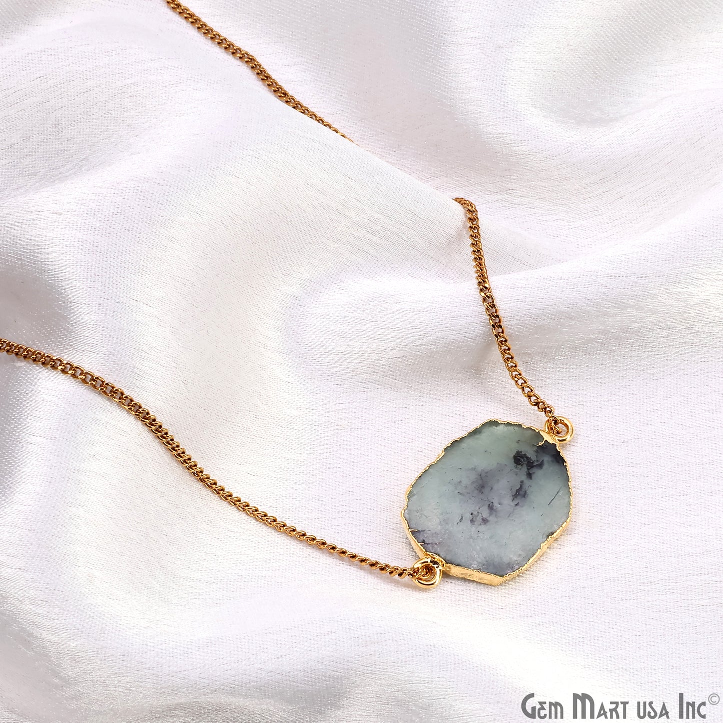 Emerald Free Form 28x18mm Electroplated Gemstone Double Bail Connector