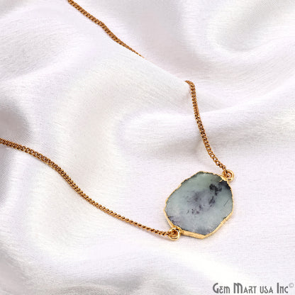 Emerald Free Form 28x18mm Electroplated Gemstone Double Bail Connector