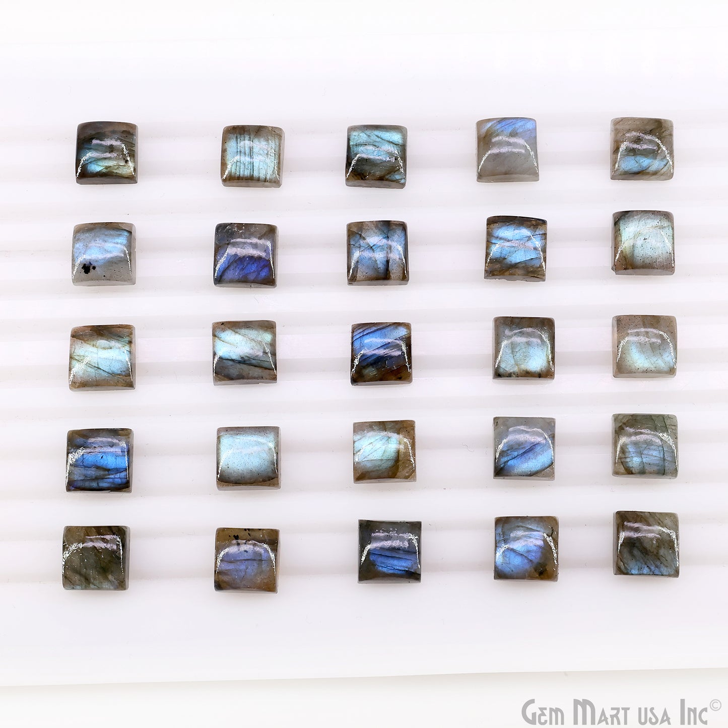 Labradorite Wholesale Gemstones, 100% Natural Semi-Precious Gems, Blue Flash Cabochon Loose Gems, 10mm, Square, 4PC Lot