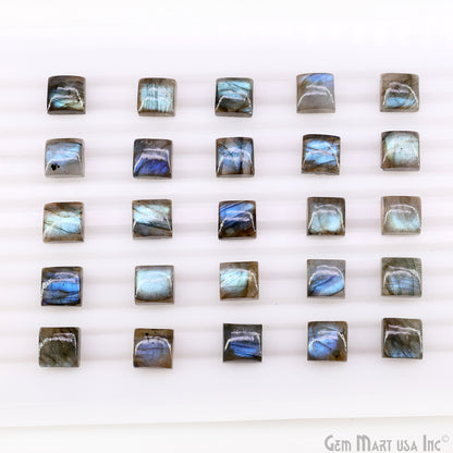 Labradorite Wholesale Gemstones, 100% Natural Semi-Precious Gems, Blue Flash Cabochon Loose Gems, 10mm, Square, 4PC Lot