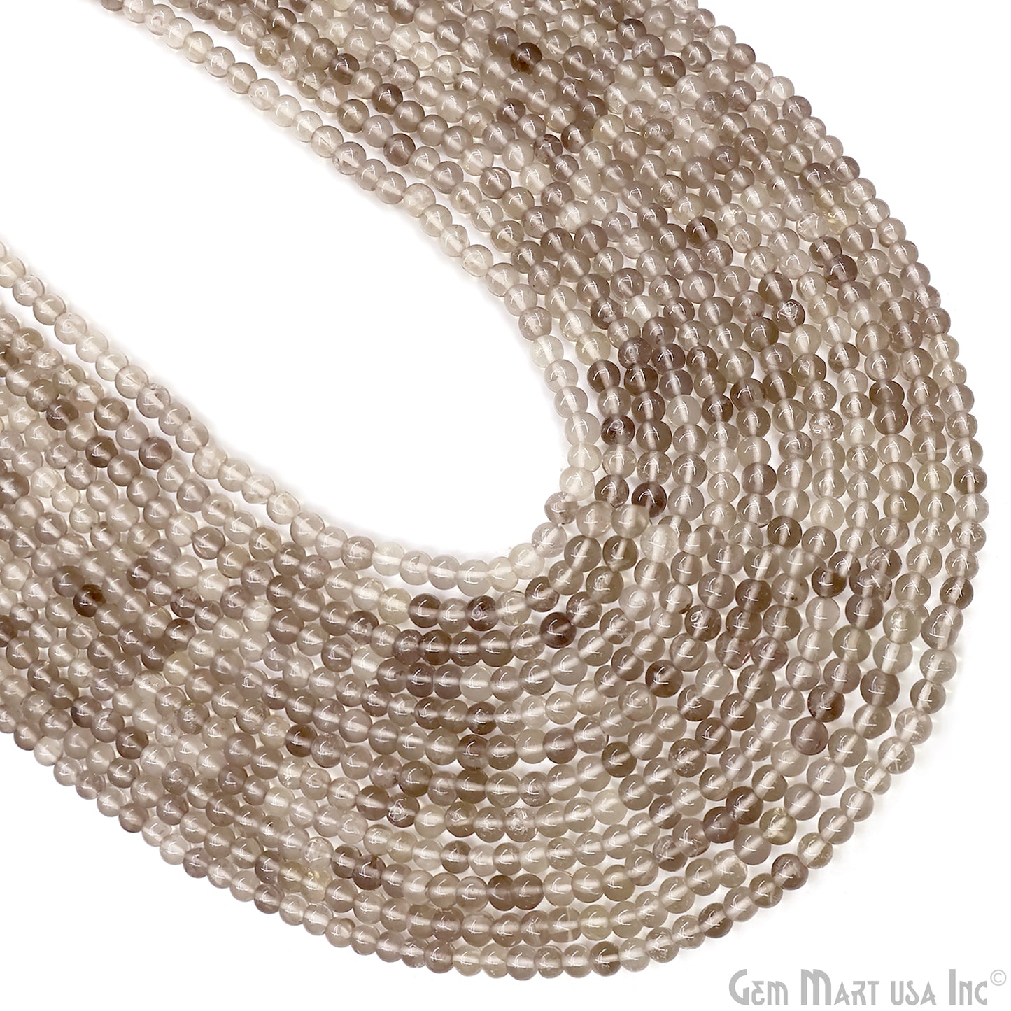 Smoky Topaz Smooth Round Drilled Beads 3-5mm Waist Beads, Rondelle Bead Strand 13 Inch