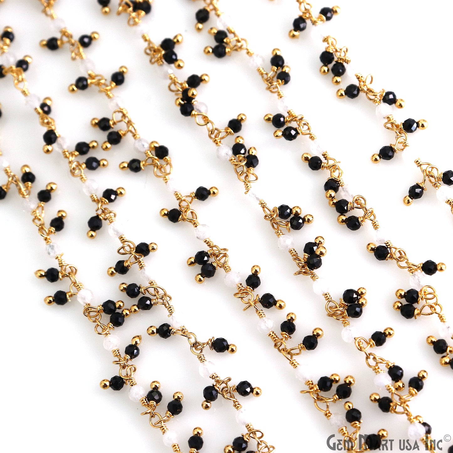 Rainbow & Black Spinel 2.5-3mm Faceted Beads Gold Plated Cluster Dangle Rosary Chain