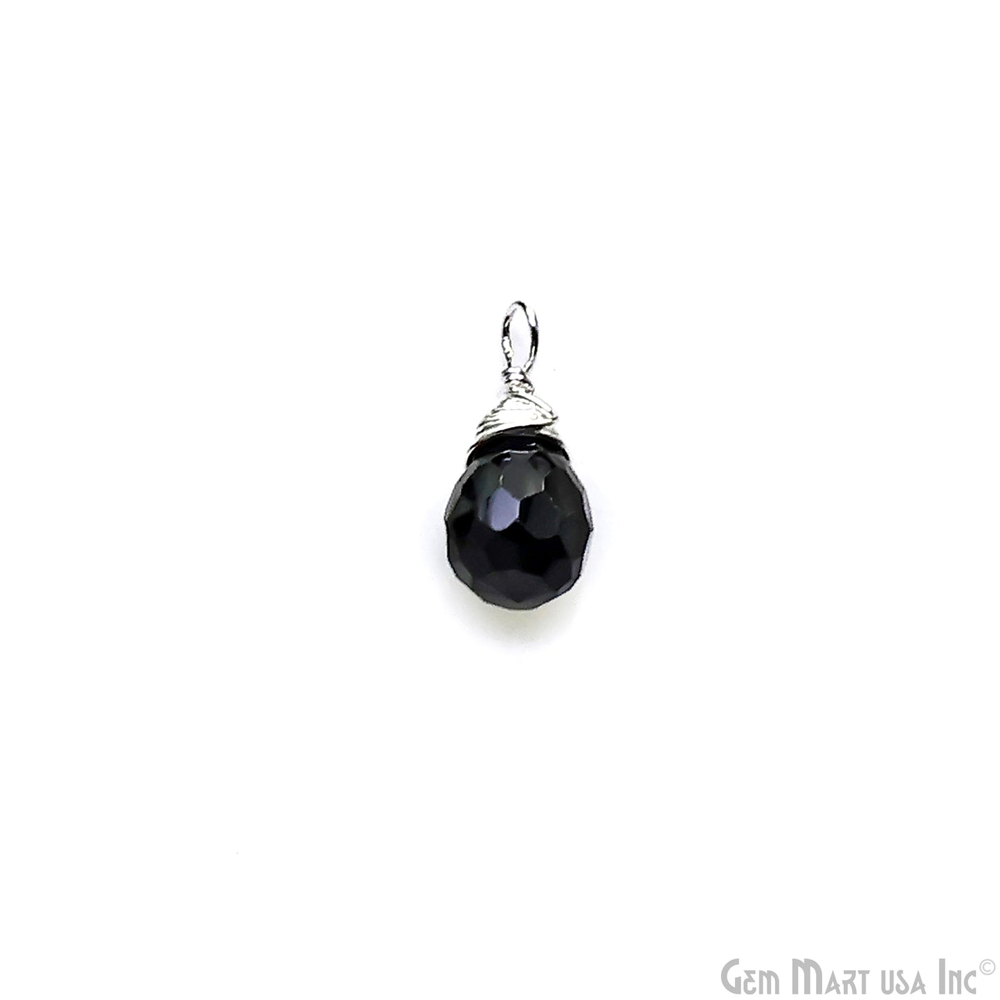 Black Onyx Drop 7x5mm Silver Wire Wrapped Single Bail Connector