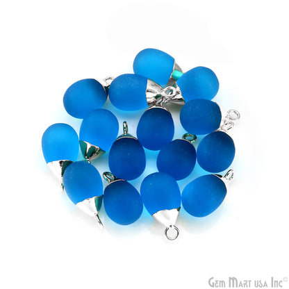 Sky Blue Chalcedony Matte Beads Single Bail Silver Electroplated Gemstone Connector