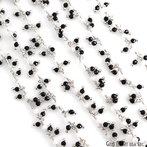 Rainbow & Black Spinel 2.5-3mm Faceted Beads Silver Plated Cluster Dangle Rosary Chain