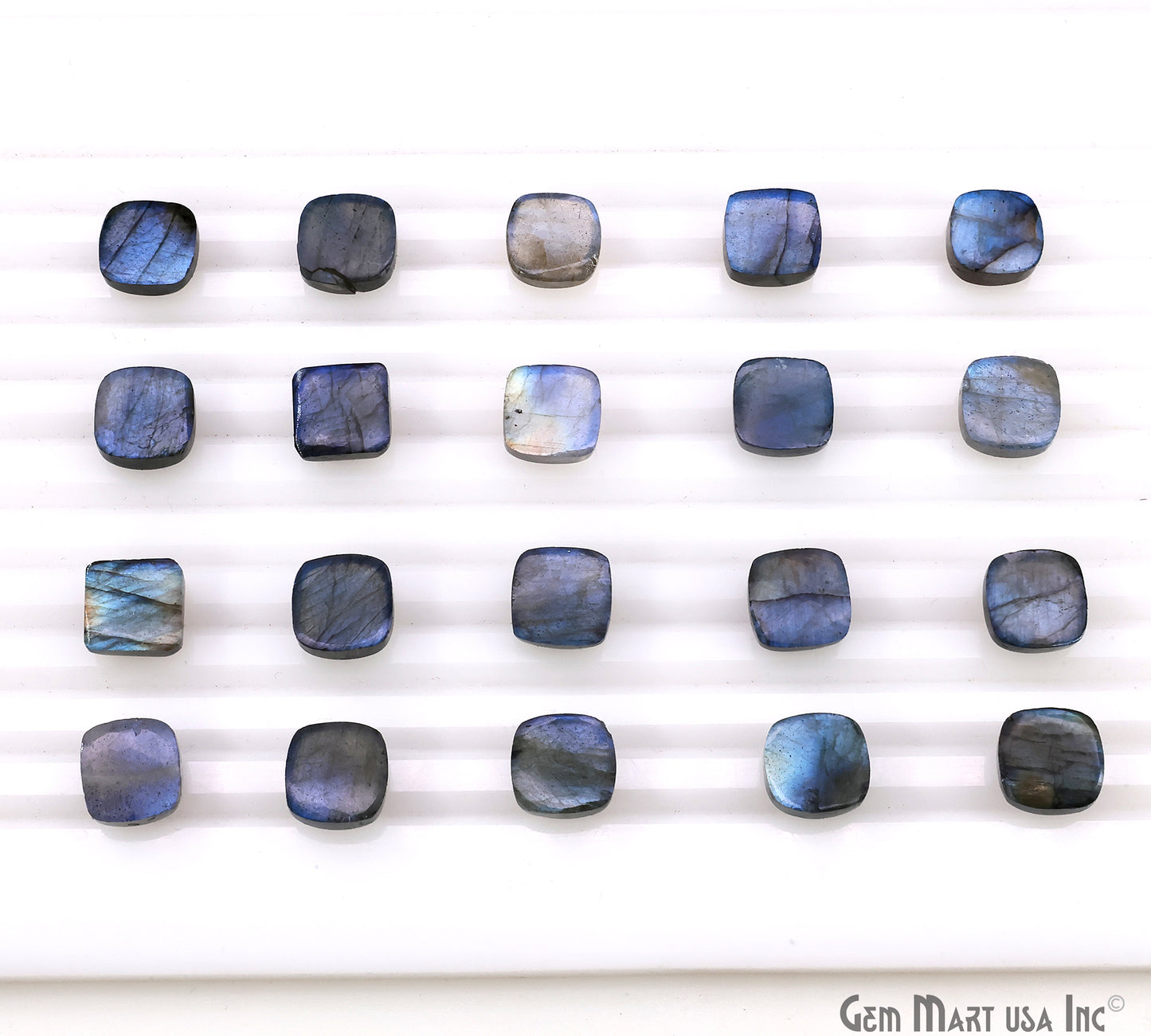 Labradorite Wholesale Gemstones, 100% Natural Semi-Precious Gems, Blue Flash Cabochon Loose Gems, 10mm, Cushion, 4PC Lot