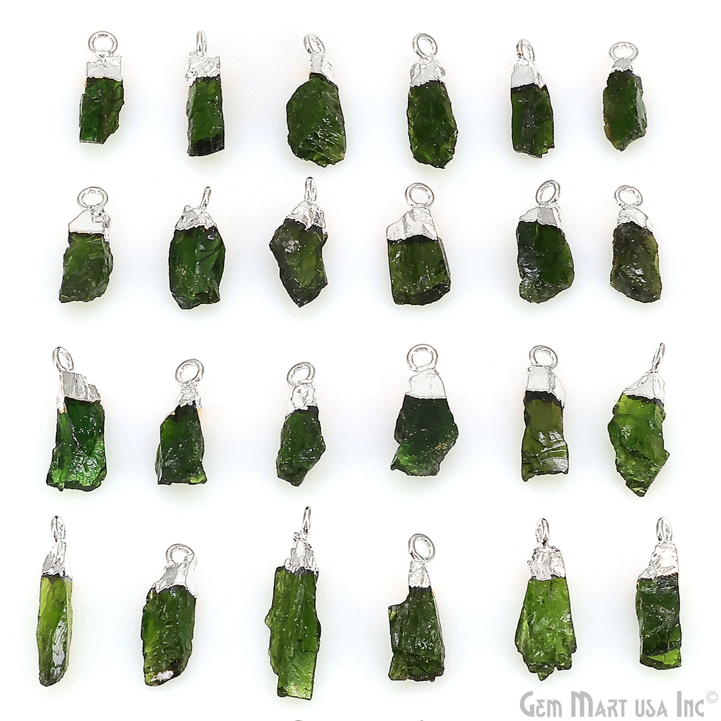 Raw Chrome Diopside Gemstone 18x5mm Organic Shape Silver Edged Single Bail Connector Charm