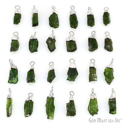 Raw Chrome Diopside Gemstone 18x5mm Organic Shape Silver Edged Single Bail Connector Charm
