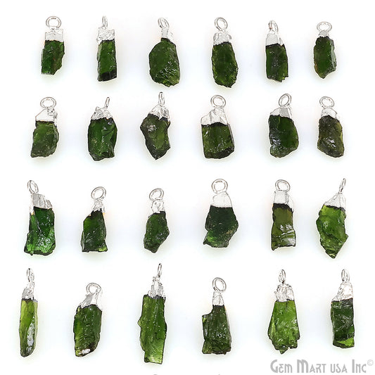 Raw Chrome Diopside Gemstone 18x5mm Organic Shape Silver Edged Single Bail Connector Charm