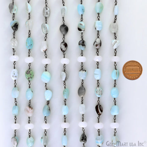 Amazonite & White Chalcedony Tumble Beads Oxidized Wire Wrapped Rosary Chain