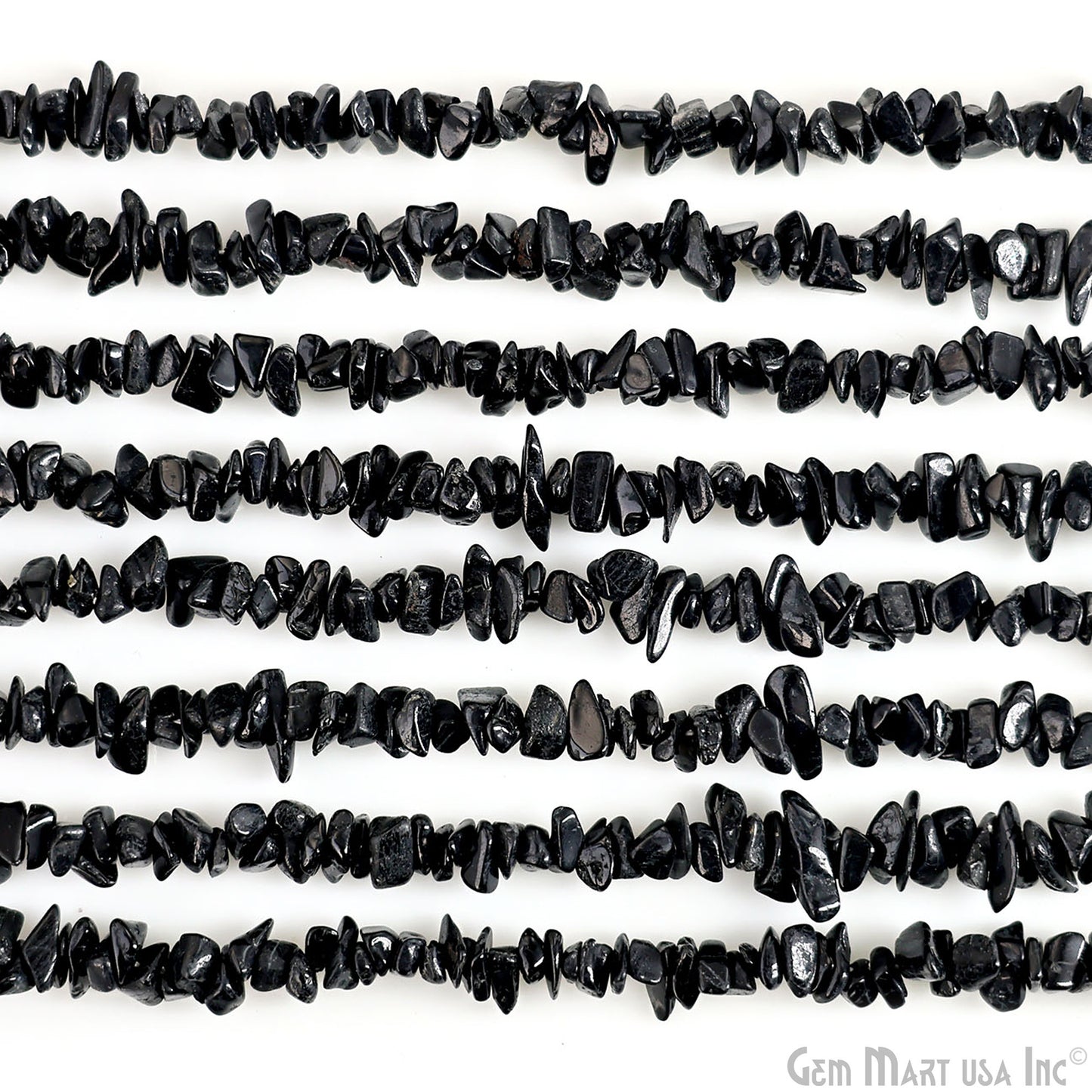 Black Spinel Chip Beads, 34 Inch, Natural Chip Strands, Drilled Strung Nugget Beads, 3-7mm, Polished, GemMartUSA (CHSB-70001)