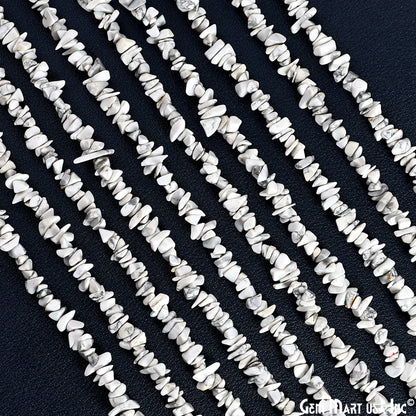 Howlite Chip Beads, 34 Inch, Natural Chip Strands, Drilled Strung Nugget Beads, 3-7mm, Polished, GemMartUSA (CHHW-70001)