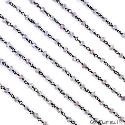 Rose Quartz 3mm Oxidized Wire Wrapped Gemstone Beads Rosary Chain