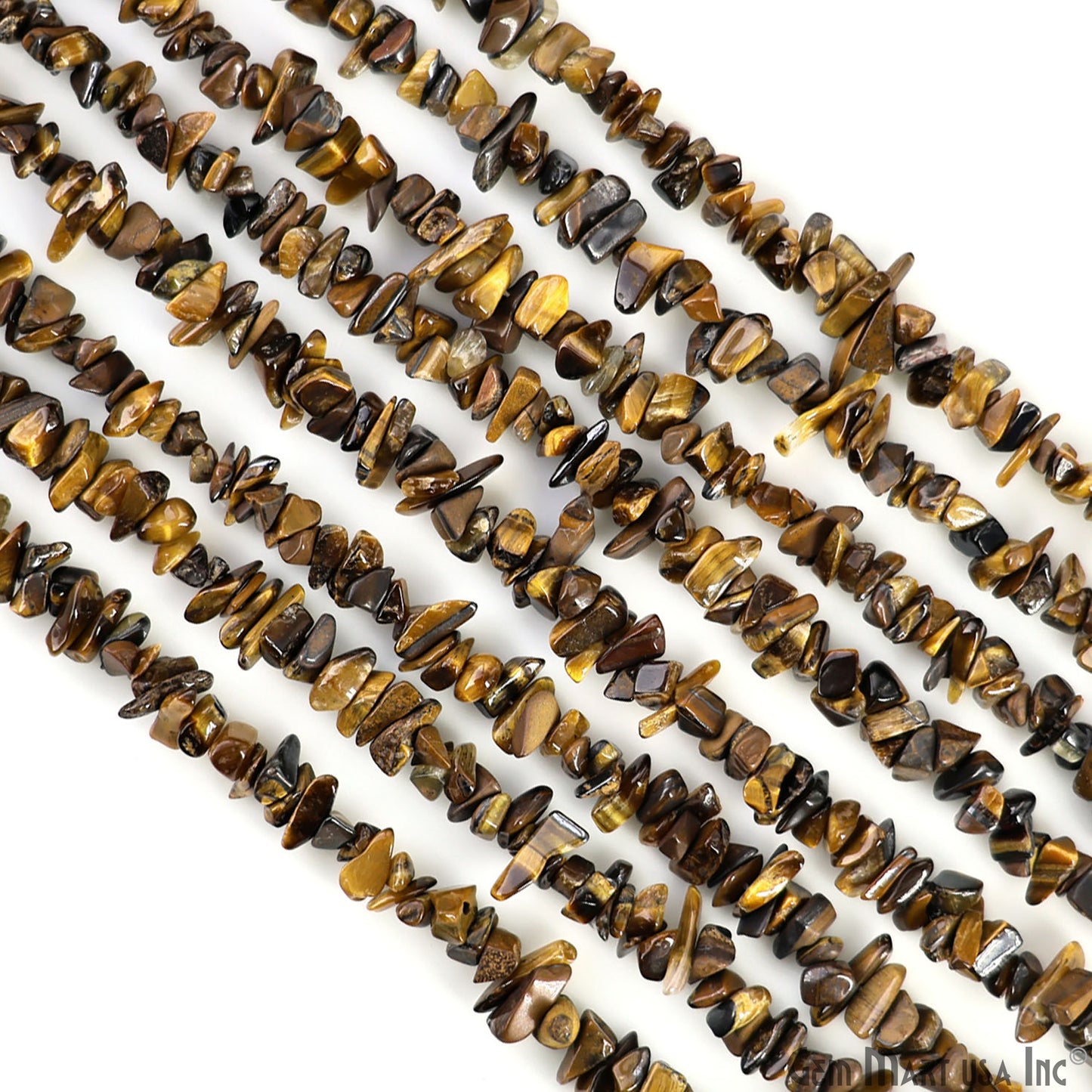 Tiger Eye Chip Beads, 34 Inch, Natural Chip Strands, Drilled Strung Nugget Beads, 3-7mm, Polished, GemMartUSA (CHTE-70001)