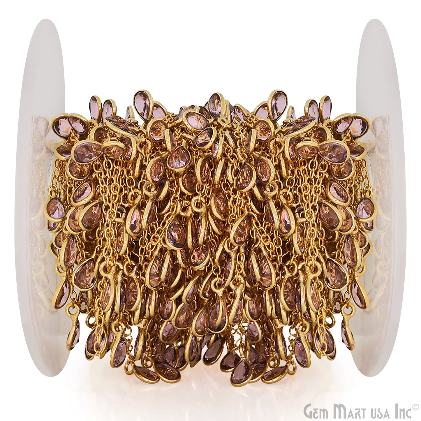 Morganite Pear Bezel 5x4mm Gold Plated Bezel Dangle Connector Chain