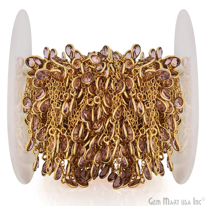 Morganite Pear Bezel 5x4mm Gold Plated Bezel Dangle Connector Chain