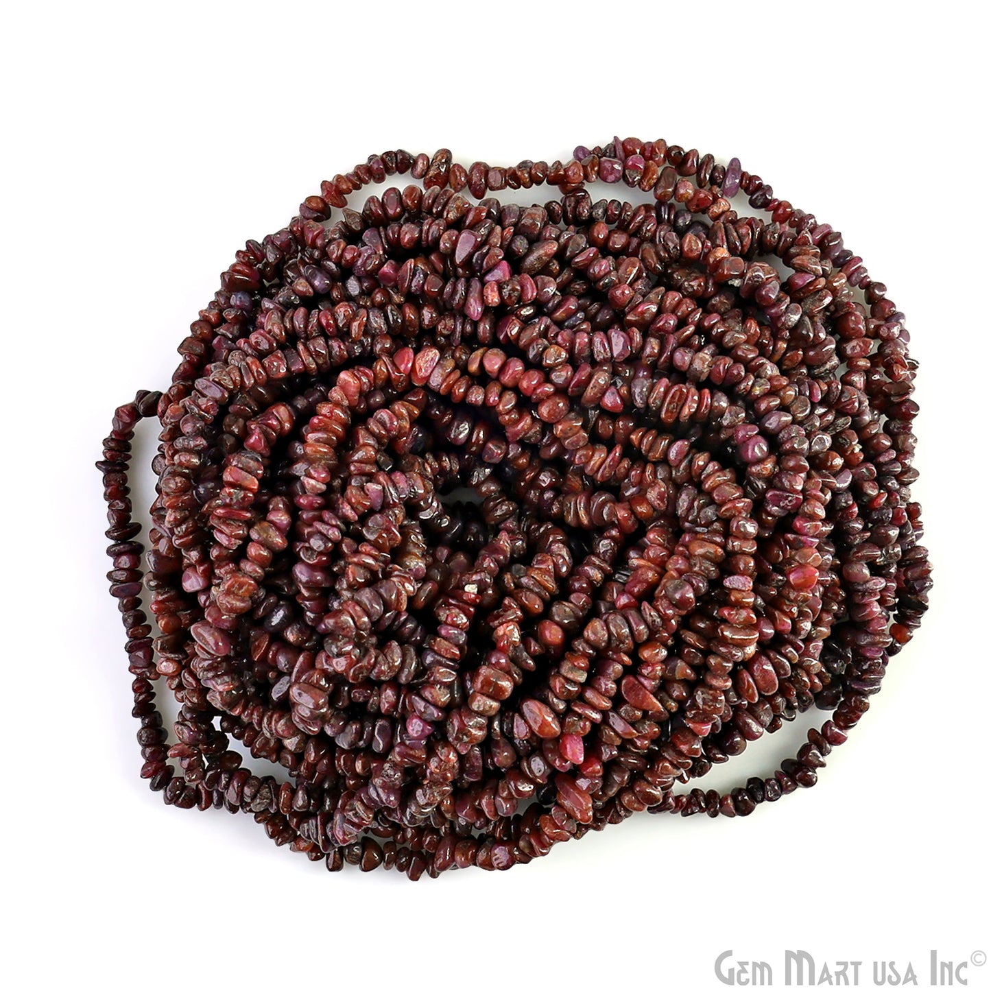 Ruby Chip Beads, 34 Inch, Natural Chip Strands, Drilled Strung Nugget Beads, 3-7mm, Polished, GemMartUSA (CHRB-70001)