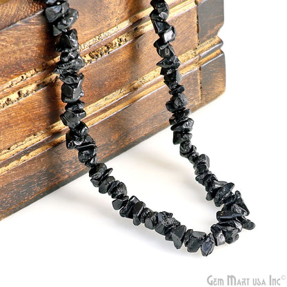 Black Tourmaline Chip Beads, 34 Inch, Natural Chip Strands, Drilled Strung Nugget Beads, 3-7mm, Polished, GemMartUSA (CHKT-70001)