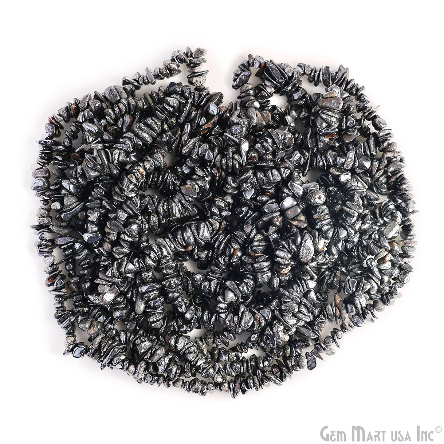 Hematite Chip Beads, 34 Inch, Natural Chip Strands, Drilled Strung Nugget Beads, 3-7mm, Polished, GemMartUSA (CHHT-70001)