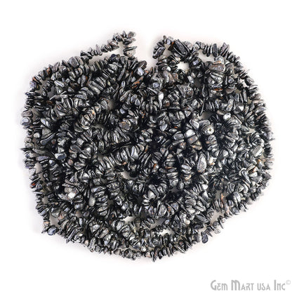 Hematite Chip Beads, 34 Inch, Natural Chip Strands, Drilled Strung Nugget Beads, 3-7mm, Polished, GemMartUSA (CHHT-70001)