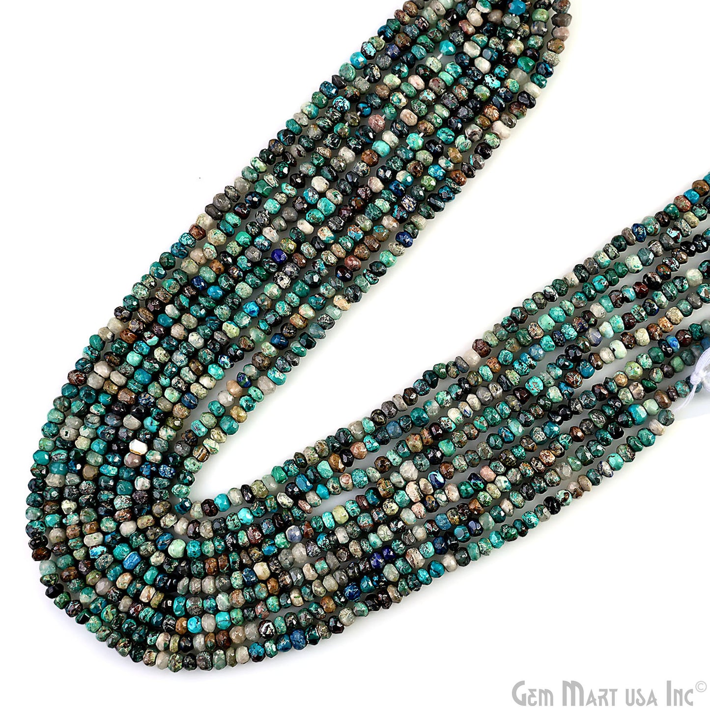 Chrysocolla Rondelle Beads, 13 Inch Gemstone Strands, Drilled Strung Nugget Beads, Faceted Round, 3-4mm