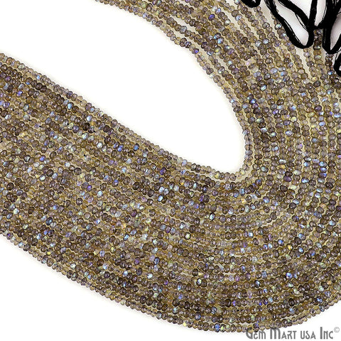 Labradorite Rondelle Beads, 13 Inch Gemstone Strands, Drilled Strung Nugget Beads, Faceted Round, 3-4mm