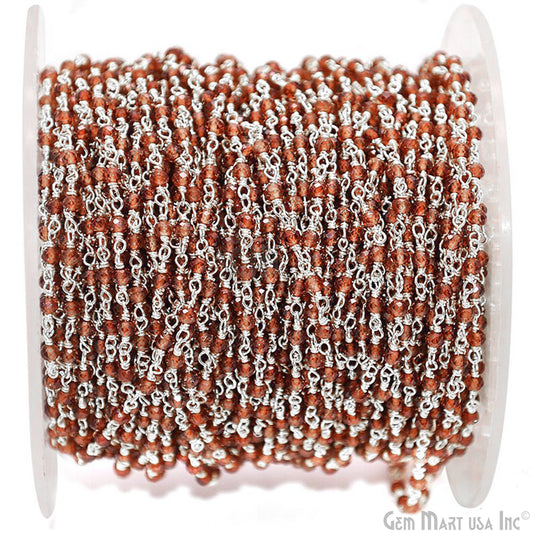 Garnet Silver Plated Wire Wrapped Gemstone Beads Rosary Chain