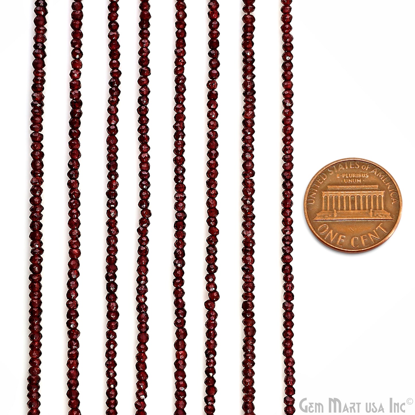 Garnet Rondelle Beads, 12.5 Inch Gemstone Strands, Drilled Strung Nugget Beads, Faceted Round, 2-2.5mm