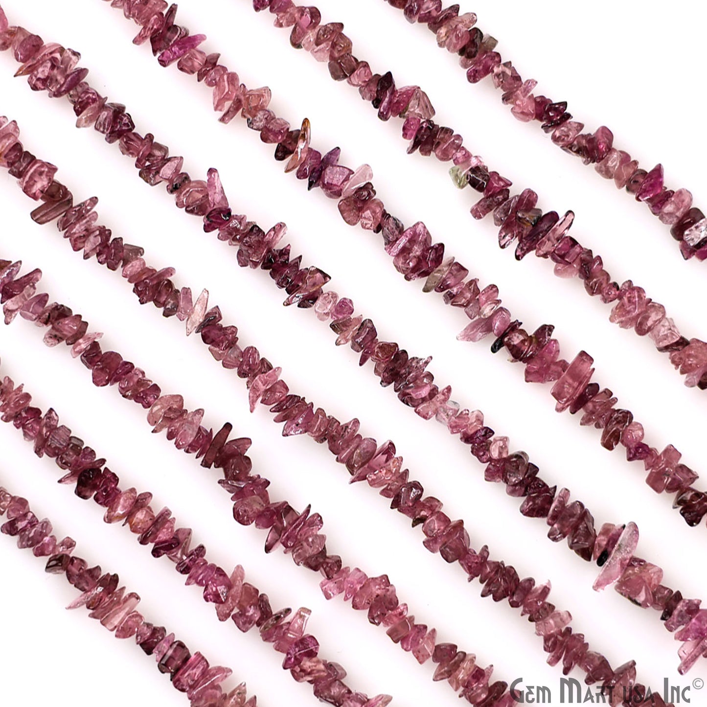 Pink Tourmaline Chip Beads, 34 Inch, Natural Chip Strands, Drilled Strung Nugget Beads, 3-7mm, Polished, GemmartUSA (CHTO-70001)