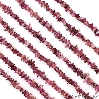 Pink Tourmaline Chip Beads, 34 Inch, Natural Chip Strands, Drilled Strung Nugget Beads, 3-7mm, Polished, GemmartUSA (CHTO-70001)