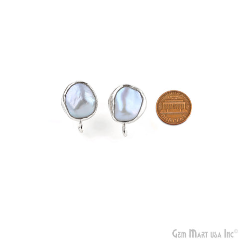 DIY Pearl Organic 14x10mm Silver Electroplated Loop Connector Studs Earrings
