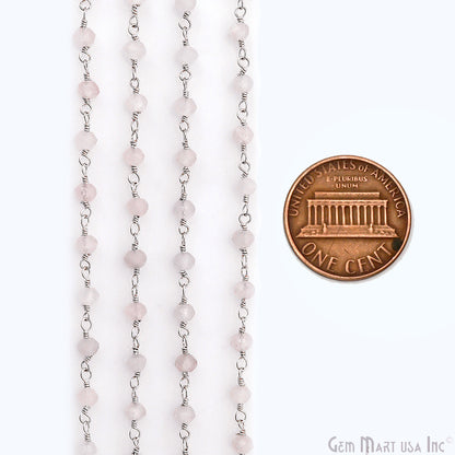 Rose Quartz 4mm Silver Plated Beaded Wire Wrapped Rosary Chain