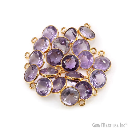 Round 8mm Brilliant Cut Gold Plated Bezel Single Bail Gemstone Connector