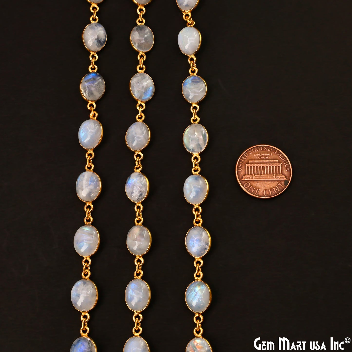 Rainbow Moonstone Cabochon Oval 8x10mm Gold Plated Continuous Connector Chain