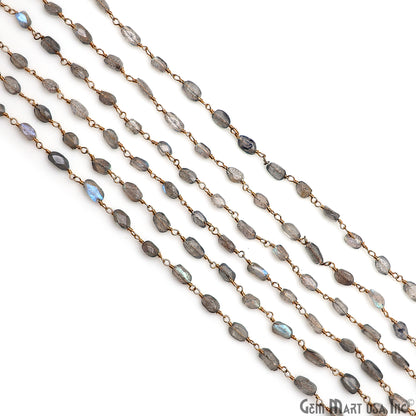 Labradorite 7x4mm Free Form Shape Gold Wire Wrapped Rosary Chain