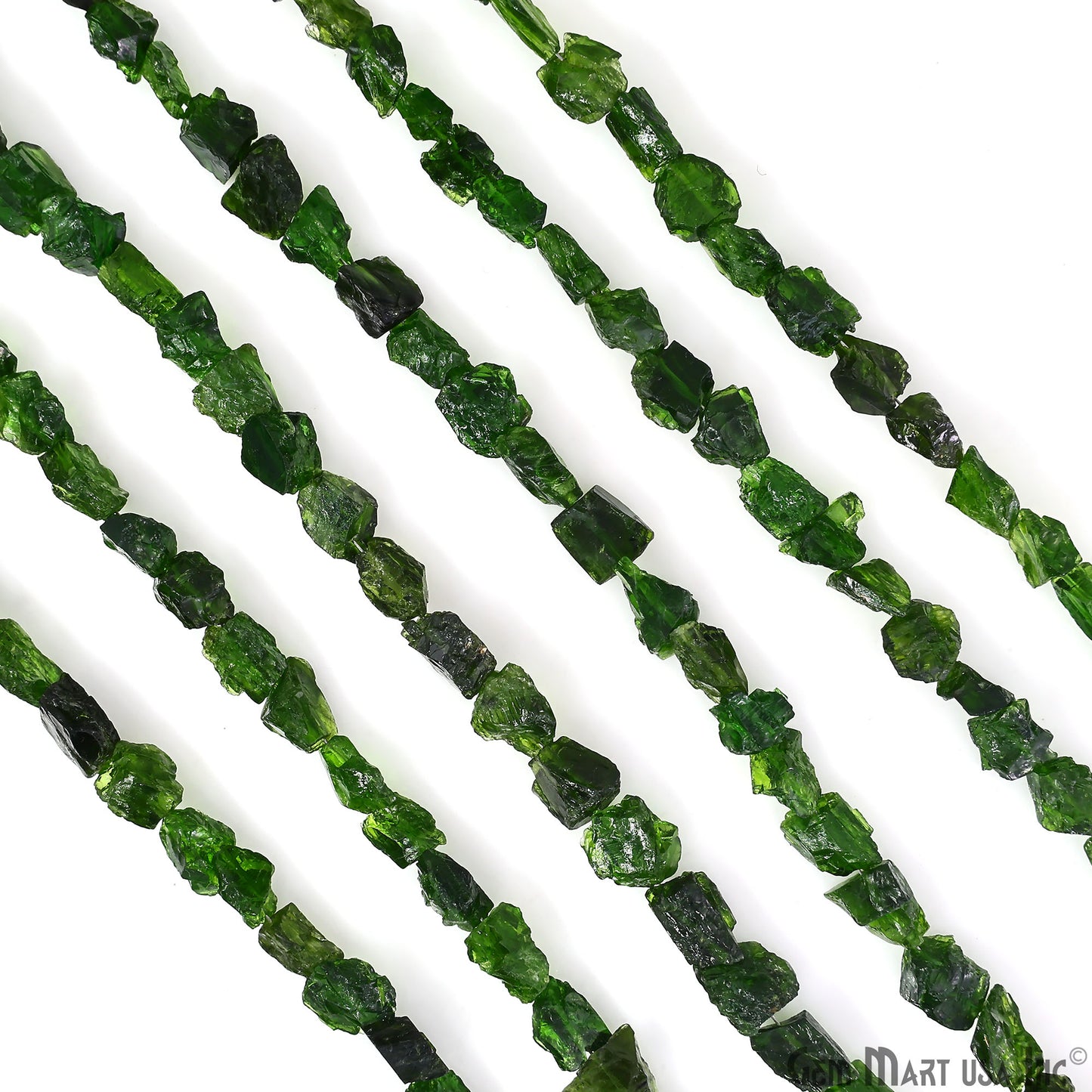 Chrome Diopside Rough Beads, 9 Inch Gemstone Strands, Drilled Strung Briolette Beads, Free Form, 7x5mm