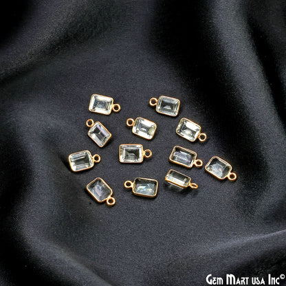 Green Amethyst Octagon 6x8mm Brilliant Cut Gold Plated Bezel Single Bail Gemstone Connector